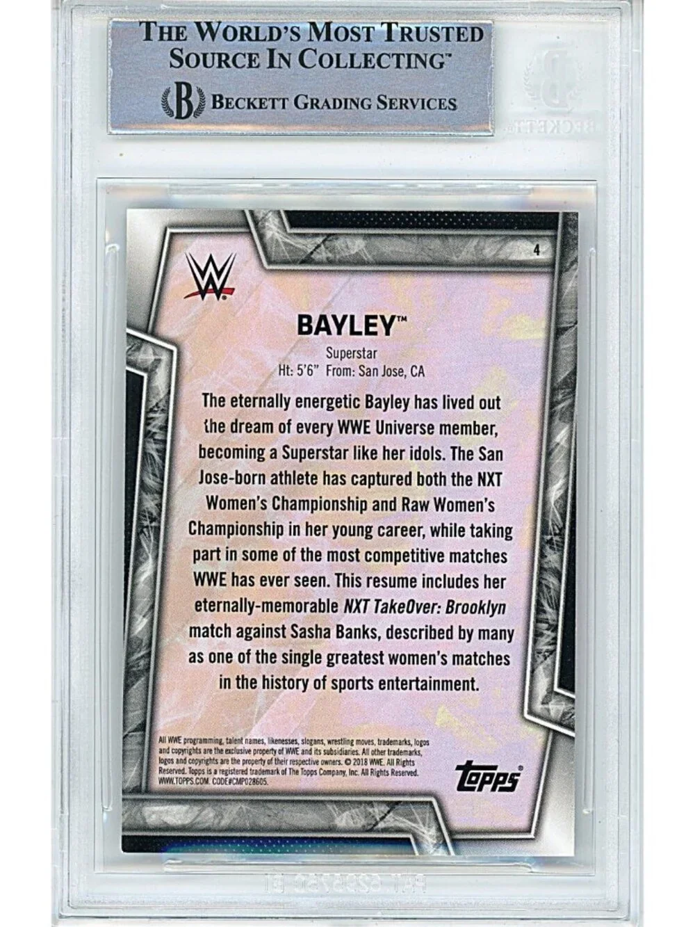 Bayley Signed 2018 Topps WWE Womens Division Wrestling Card Beckett Slabbed DIVA